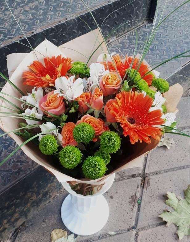 Букет цветов из: Герберы, Хризантемы, Альстромерии и Розы в Мстёре
