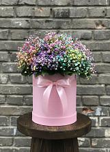 Цветочная композиция из Гипсофила и Розы в шляпной коробке в Мстёре