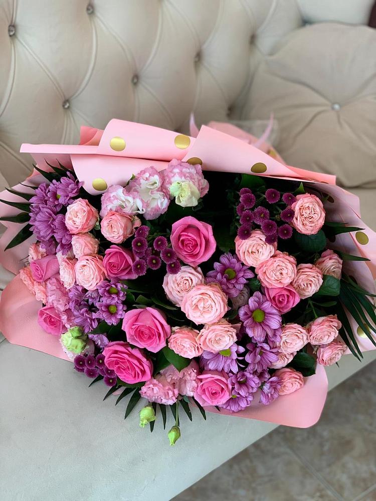 Букет цветов из: Хризантемы, Розы и Лизиантусы в Мстёре