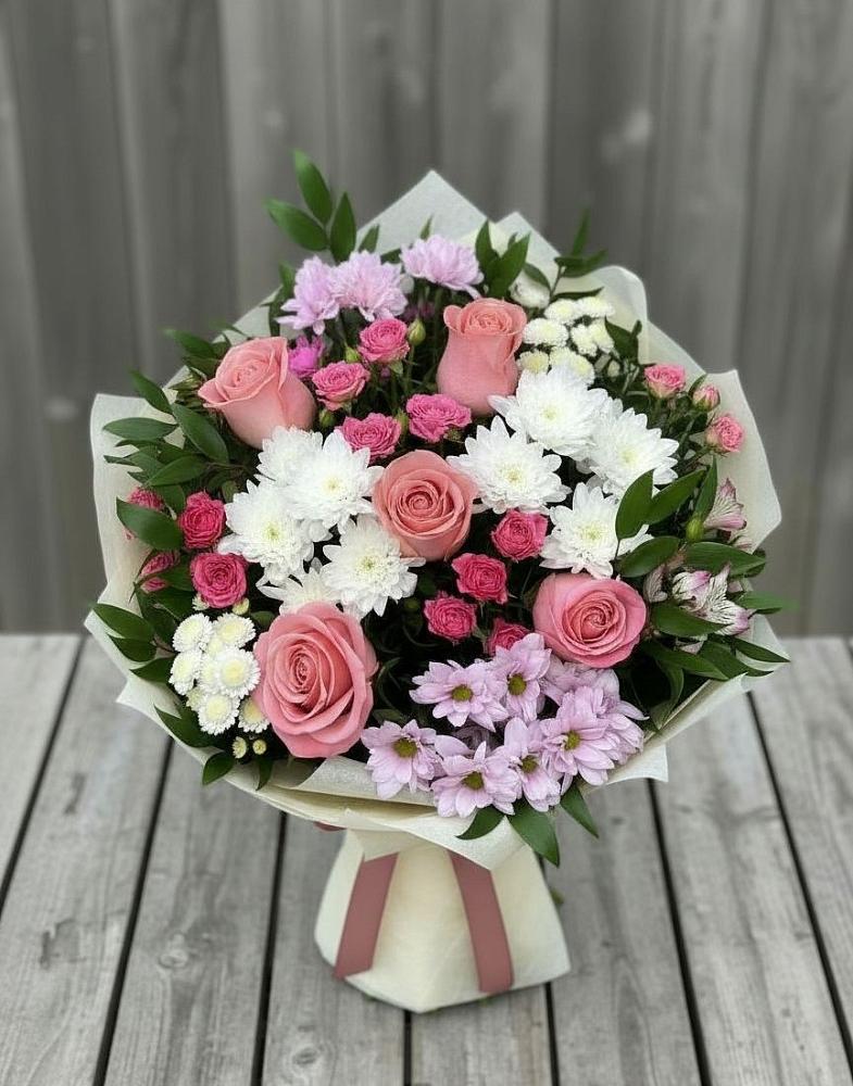 Букет цветов из: Альстромерии, Гвоздики, Розы и Хризантемы в Мстёре