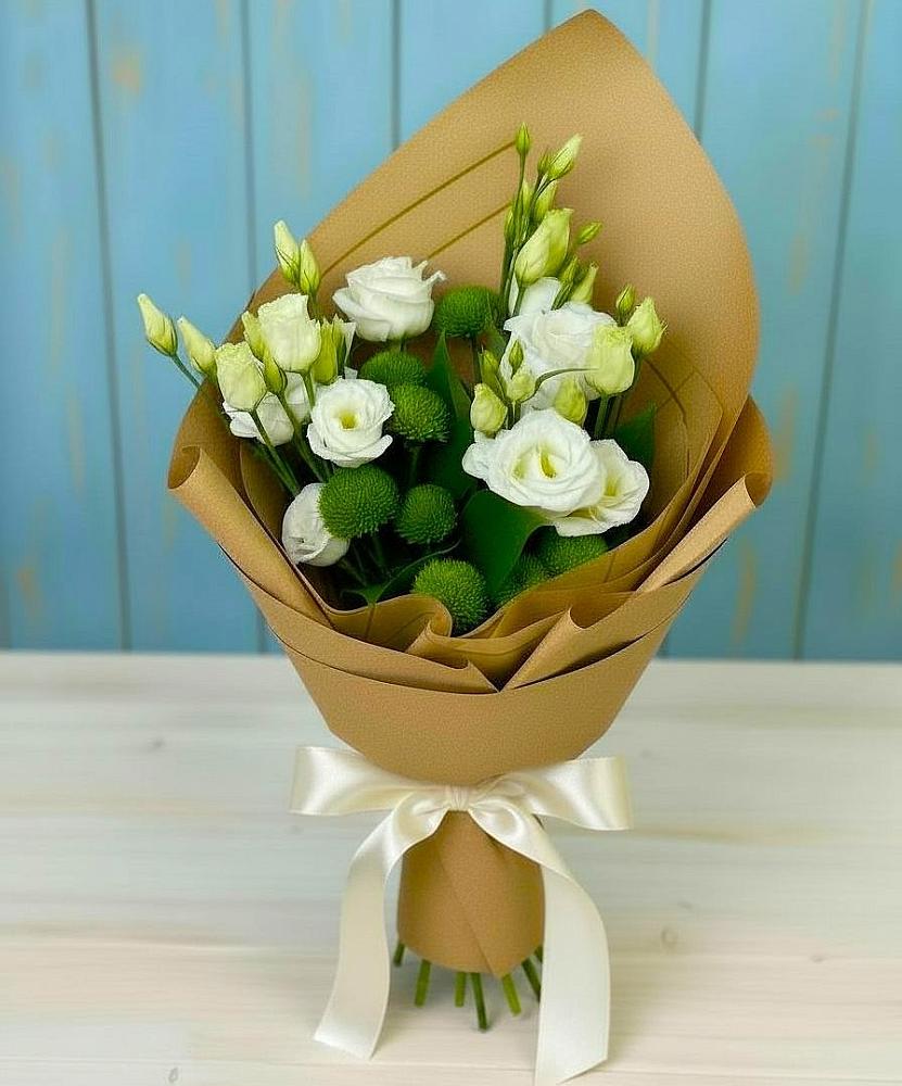 Букет цветов из: Хризантемы и Лизиантусы в Мстёре