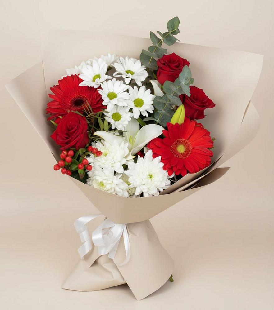 Букет цветов из: Розы, Хризантемы, Герберы и Лилии в Мстёре
