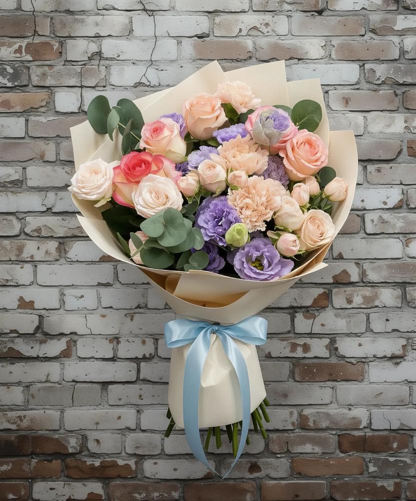 Букет цветов из: Розы, Лизиантусы и Гвоздики в Мстёре