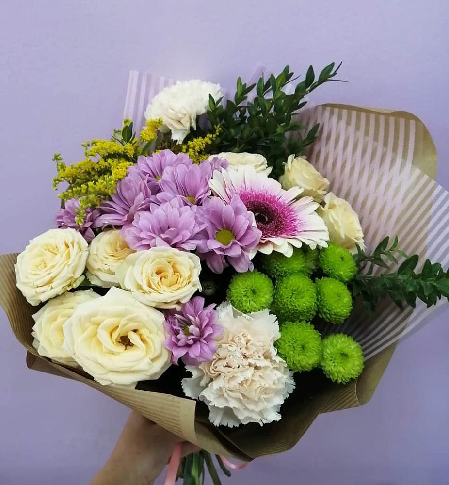 Букет цветов из: Хризантемы, Розы, Гвоздики и Герберы в Мстёре